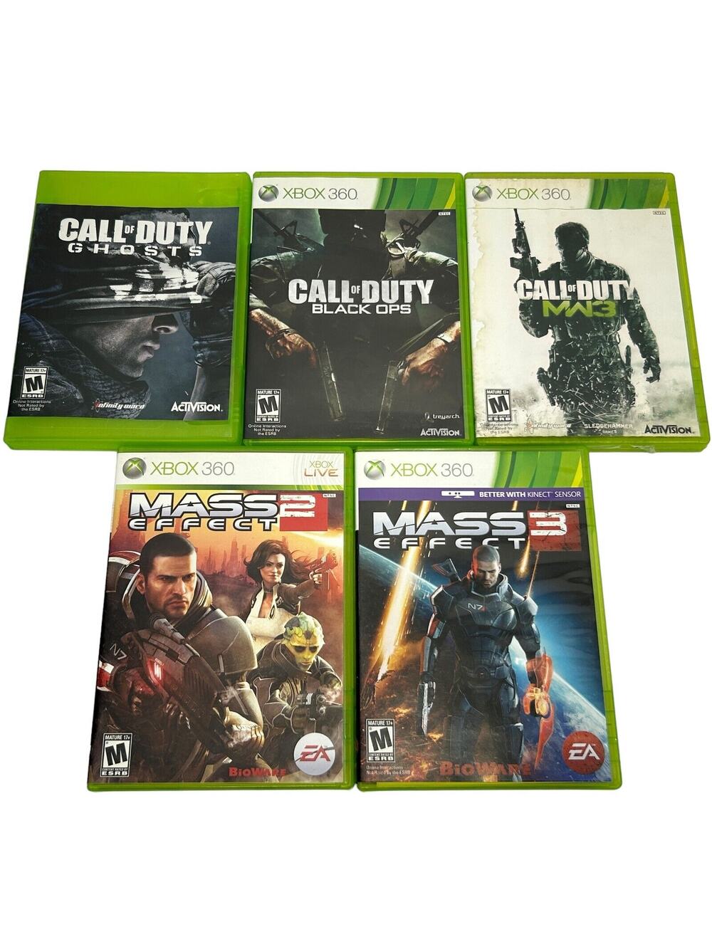 Lot of 5 Xbox 360 Video Games Call of Duty Ghosts MW3 Black Ops Mass Effect 2 3